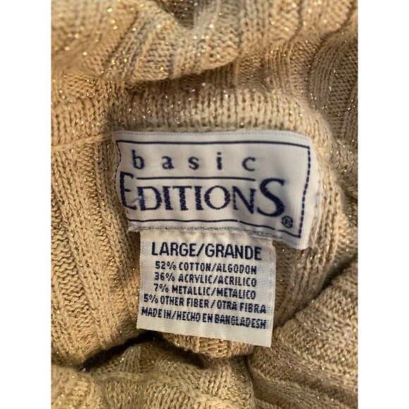 Basic Edition Cream with Gold Threads Holiday Turtleneck Size Large Sweater - Picture 7 of 8